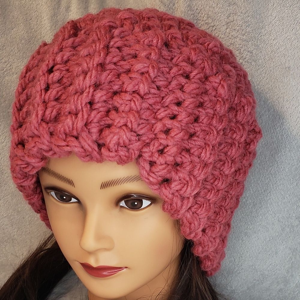 Beanie Hat, Ribbed, Chunky, New, Handmade, Unisex, Mauve, Crochet
